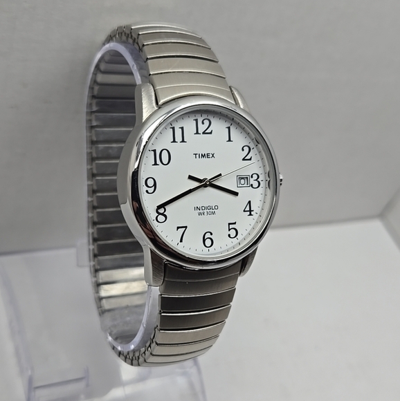 Timex Men's Watch T2H451 Quartz White Date Dial Expansion Band 35mm New Battery - Picture 3 of 11